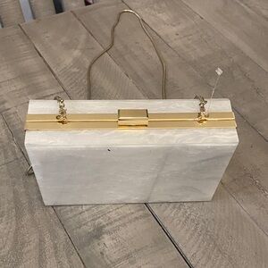 Rachel Zoe Women's White Pearlized Hardbox Clutch with Gold Hardware